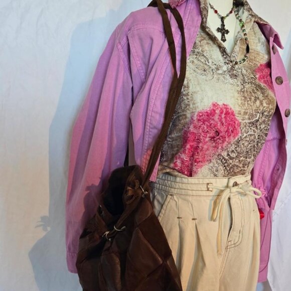 Sleeveless Collored Unique Rose Top, Pink and Brown - Picture 3 of 4